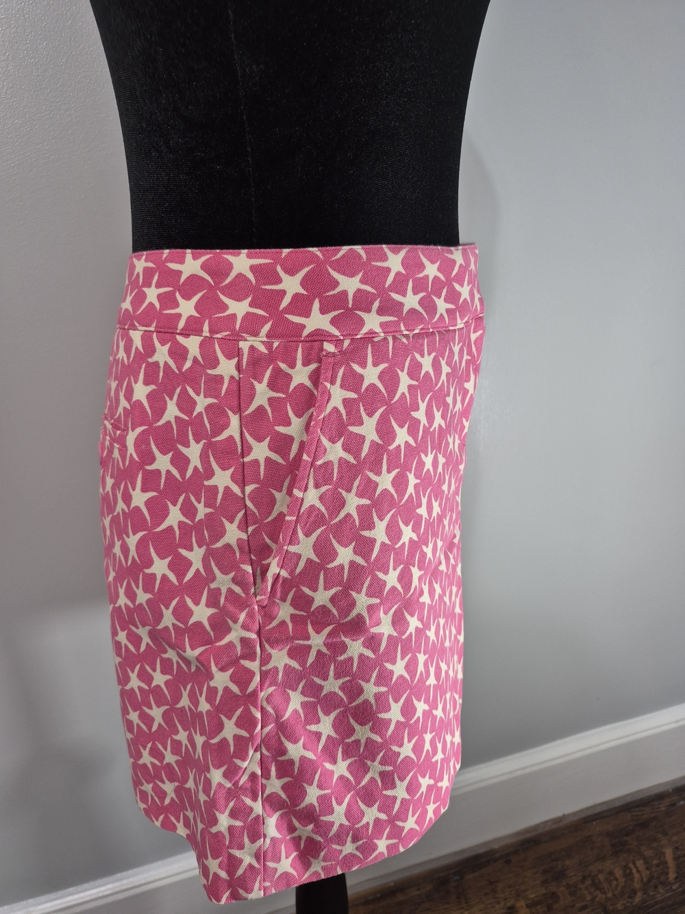 J.Crew Pink White Starfish Print Mini Skirt Size 4 Coastal Preppy